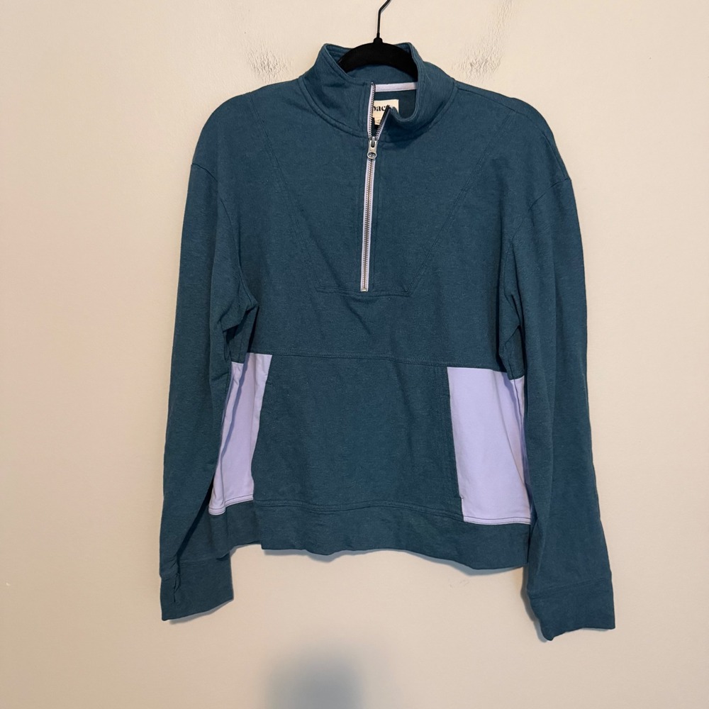 Pact Women M Blue Purple Organic Cotton Colorblock Quarter Zip Pullover casual